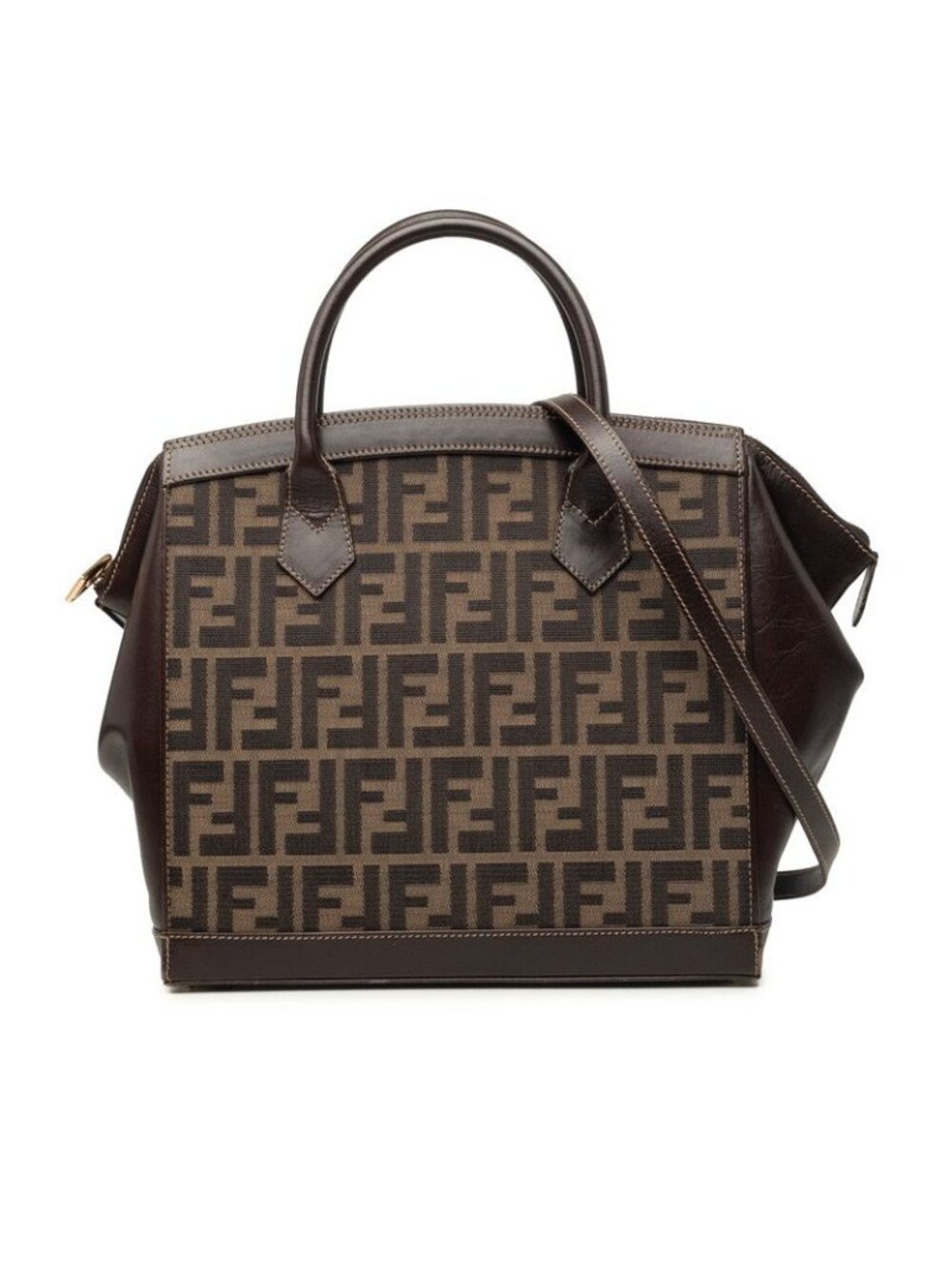 Fendi Zucca 2-Way Shoulder Bag Brown Canvas Leather
